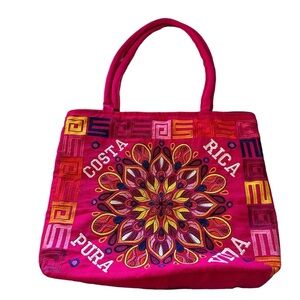Mexican Hand Embroidered Large Zipper Tote Bag Costa Rica